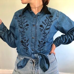 Embroidered denim button down 🍋